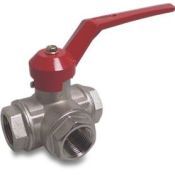 Kogelkraan 3-weg messing 1.1/4 L-BORING 1.1/4