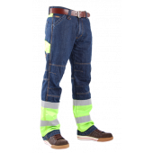 Crosshatch Spijkerbroek Toolbox-f Denim + Blauw/fluor Geel Mt 32/34 BLAUW/FLUOR GEEL MT 32/34