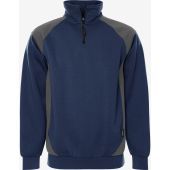 Fristads Sweater met korte rits 7048 GSM Marineblauw/grijs Maat L