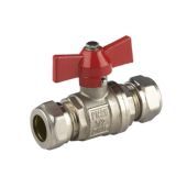 Kogelkraan met vlinderhendel messing vern. 2X15MM KNEL